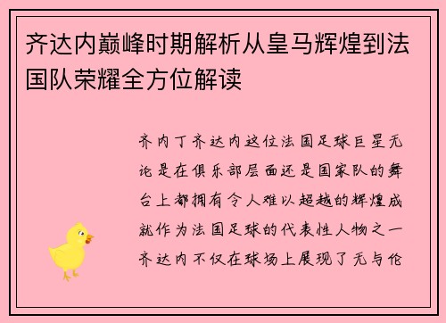 齐达内巅峰时期解析从皇马辉煌到法国队荣耀全方位解读